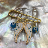 Round Brass Turquoise Evil Eye Pin | Fashion Jewellery Outlet | Fashion Jewellery Outlet