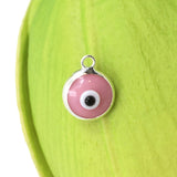 1Pc Round Silver Plated Pink Evil Eye Charm | Fashion Jewellery Outlet | Fashion Jewellery Outlet