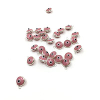 1Pc Round Silver Plated Pink Evil Eye Charm | Fashion Jewellery Outlet | Fashion Jewellery Outlet