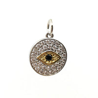 Round Rhodium Brass Evil Eye Charm | Fashion Jewellery Outlet | Fashion Jewellery Outlet