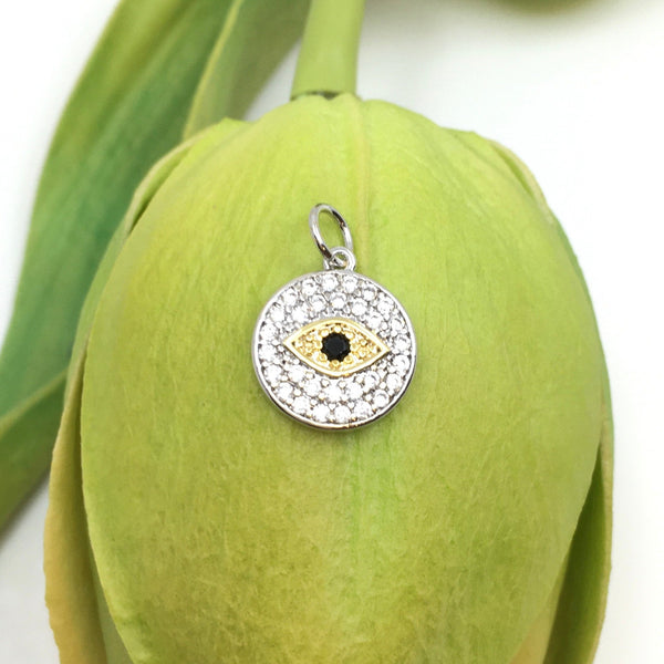 Round Rhodium Brass Evil Eye Charm | Fashion Jewellery Outlet | Fashion Jewellery Outlet