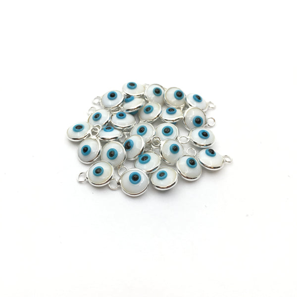 1Pcs Round Silver Plated Opaque White Evil Eye Charm | Bellaire Wholesale | Fashion Jewellery Outlet