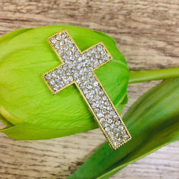 Gold Cross with Rhinestones, heart holes | Fashion Jewellery Outlet | Fashion Jewellery Outlet