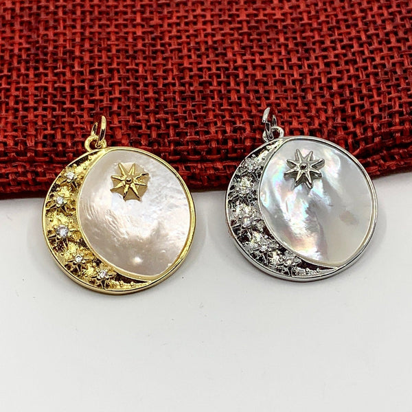 Shell pearl Moon Star pendant | Fashion Jewellery Outlet | Fashion Jewellery Outlet