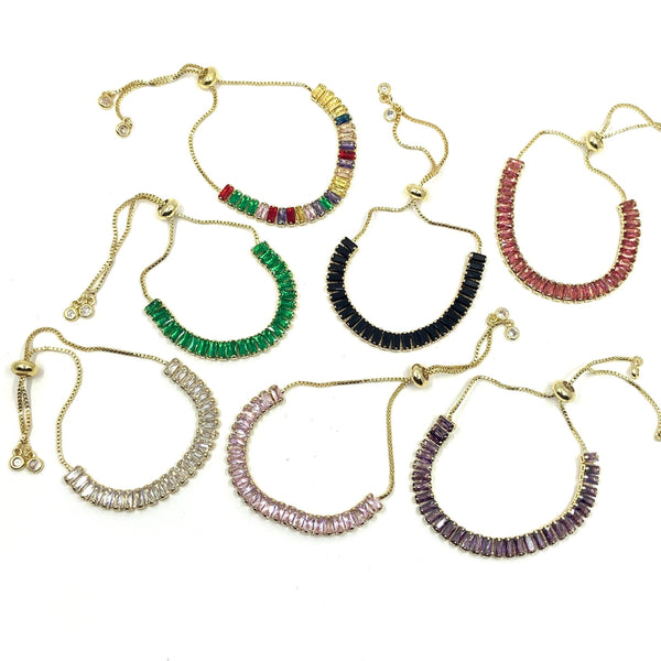 Baguette Tennis bracelet with Sliding Knot | Fashion Jewellery Outlet | Fashion Jewellery Outlet