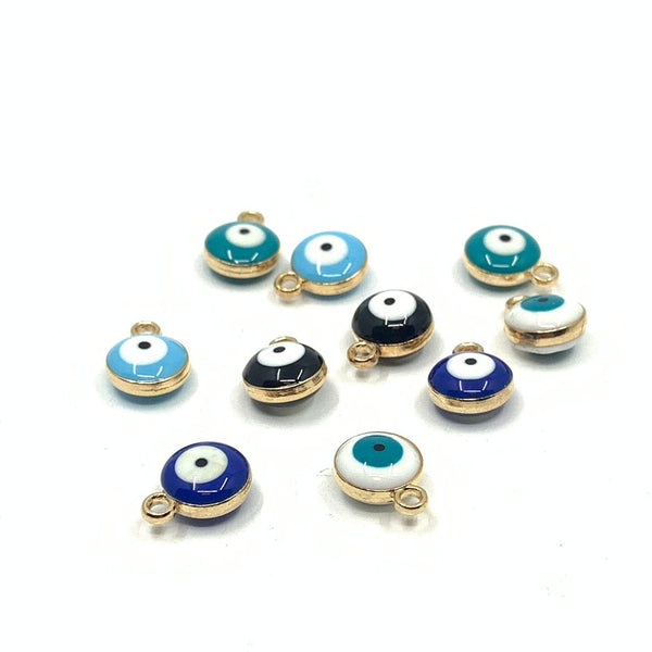 10pcs of 5 colors Enamel Round Evil eye Charms with gold plating